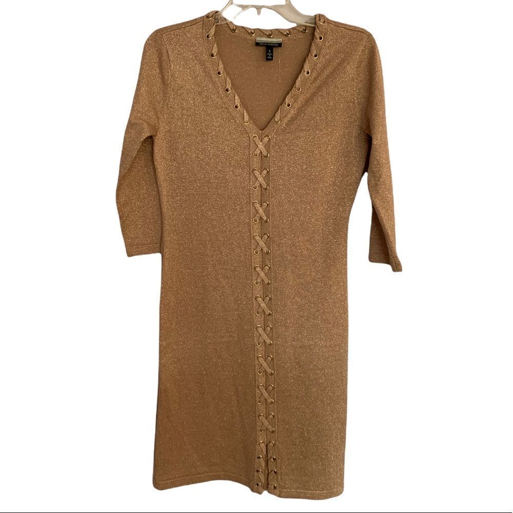 Allison Brittney Metallic Mauve Lace Up Sweater Dress